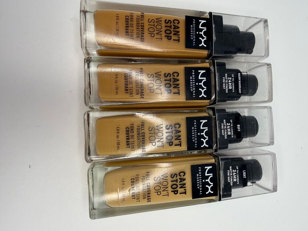 NYX Can't Stop Won't Stop Full Coverage Foundation 1oz Assorted Shades Lot of 4